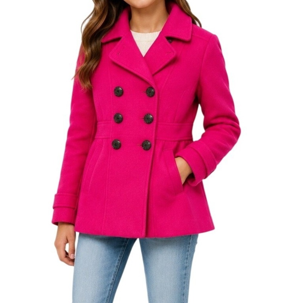 London Fog‎ Hot Pink Double Breasted Pea Coat Jacket Girl's L 14-16